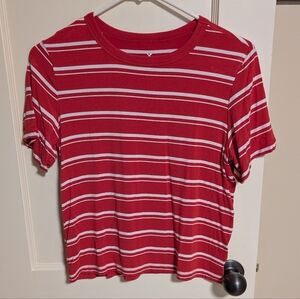 American Eagle Outfitters Red and White Striped Short Sleeve Tee
